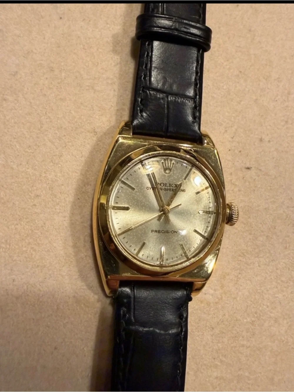 1944 Rolex Oyster Speedking 14 Gold Clad a Gold Dial with Black Leather Strap